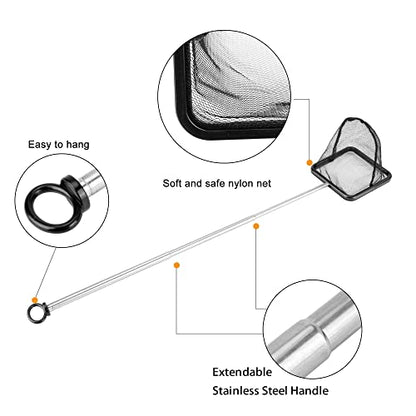 Aquarium Telescopic Fish Net with Extendable Handle Soft Mesh - size: 2.8 inch