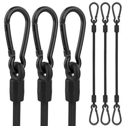 Bungee Cords with Hooks, 8 Inch Long Heavy Duty Bungee Cords with Carabiner Clip Outdoor, 1/3 Inch Black Extra Strong Elastic Rope with Carabiner Hooks for Camping, Tarps, Bike Rack, Tent, 6 Pack - size: Upgraded - 8"- 6 pcs