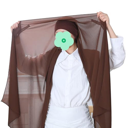 Magnetic Chiffon Hijab Scarf for Women, Quick Snap Closure Headscarf, Breathable Muslim Headwrap with Under Cap - color: Rich Espresso