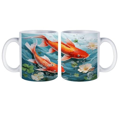 Japanese Pretty Red Carp Fish Ceramic Coffee Cups with Handle,Porcelain Coffee Mugs for Men Women Tea Cup for Cappuccino Latte Mocha Milk Macchiato Cafe