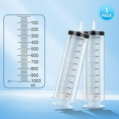1000ml Large Syringe for Thick Liquids, Individually Wrapped | Plastic Syringe Without Needle for Scientific Labs, Measuring, Refilling - style: 1000cc