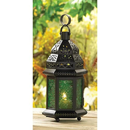 Gifts & Decor Green Glass Moroccan Candle Holder Hanging Lantern