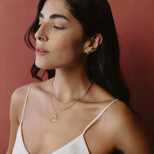 POTESSA 18K Gold Plated Pendant Necklace Medallion Coin Heart Y Shaped Chain Toggle Necklace for Women Jewelry - color: Golden Mary Cross