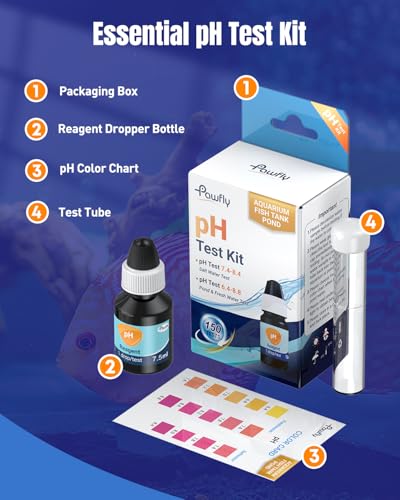 Pawfly Aquarium pH Test Kit, Accurate Fish Tank pH Testing Kit | Easy-to-Read pH Water Test Kit with Test Tube & Color Chart, Aquarium Liquid Test Kit for Freshwater & Saltwater - color: Blue Box Pack