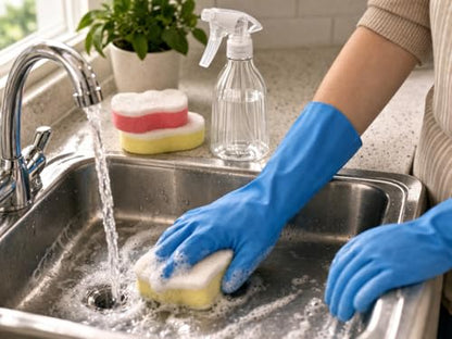 First Clean Kit for Teens. “All-in-One Starter Cleaning Set”8-Piece Home Cleaning Kit with Sponges, Rubber Gloves, Scrub Brushes, Spray Bottle & Cloth, Multi-Purpose Kitchen and Bathroom Supplies