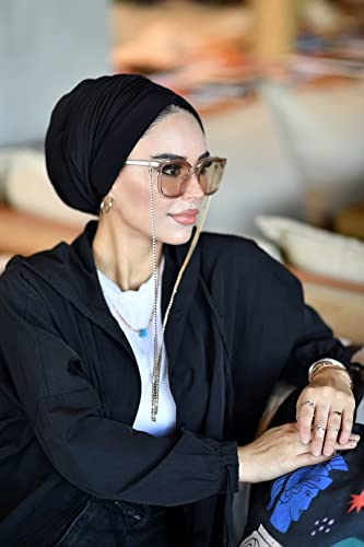 para life Dubai Turbans for Women, Breathable Instant Turban|Std Size Stretchable Cotton|Hijab Cap&Undercap - color: Black