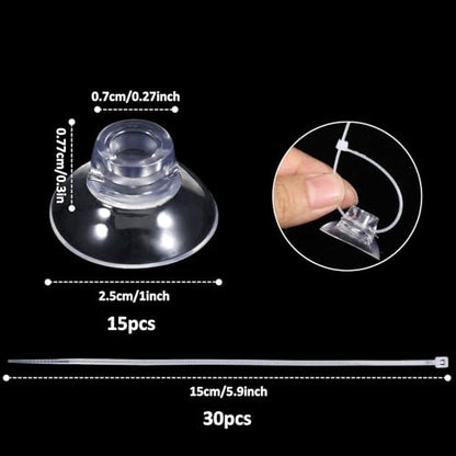15pcs Clear Silicone Suction Cups for Aquariums with Zip Ties Aquarium Suction Cups for Tubing Fish Tank Plant Holder Binding Fish Tank Rubber Anti-Collision Sucker Pad for Moss, Shrimp Nest, Glass