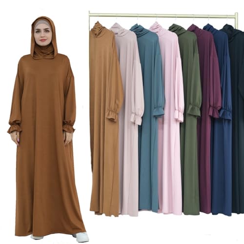 Muslim Dress for Women Pakistani Kaftan Abaya Robe Arabic Islamic Prayer Clothes Dubai Outfits - color: Wine Red