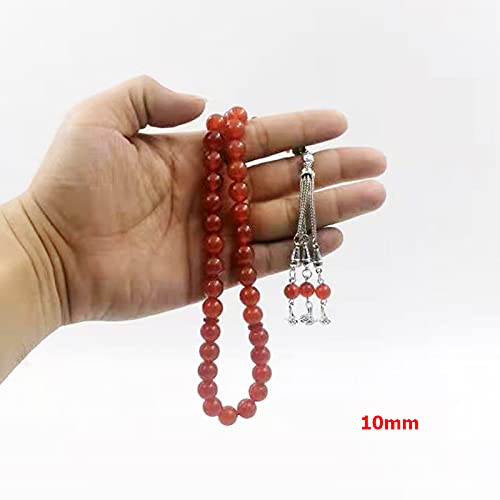 Tasbih Natural Red agates Stone Gemstones misbaha Muslim Adha eid Gift Islamic Accessories 33 Beads Bracelet Rosary Bead on Hand (10mmx99beads, red Agate) - size: 10mmx99beads
