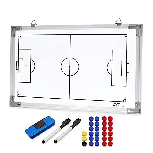 AGORA 18"x12" Two Sided, Dry-Erase Magnetic Soccer Coach Whiteboard - Includes 27 Magnets, 2 Dry Erase Markers, and 1 Large Eraser