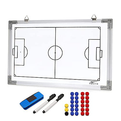 AGORA 18"x12" Two Sided, Dry-Erase Magnetic Soccer Coach Whiteboard - Includes 27 Magnets, 2 Dry Erase Markers, and 1 Large Eraser