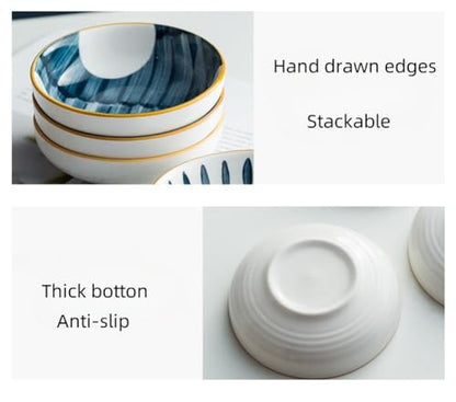 4 Pack 3 oz Small Soy Sauce Dish Ceramic Dipping Sauce Bowls | Japanese Style/Cute/Mini Dipping Bowls for Sushi,Side Dish,Ketchup,Dips,Condiment,Snack/BBQ Party/Stackable - color: Japanese Blue