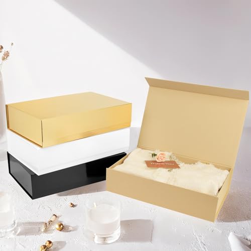PACKHOME 6 Extra Large Gift Boxes 17.5x11.3x4.3 Inches, Sturdy Shirt Boxes with Magnetic Lids for Clothes and Large Gifts (Glossy Gold) - color: 17x11x4 Inch-Gold-Pack of 6
