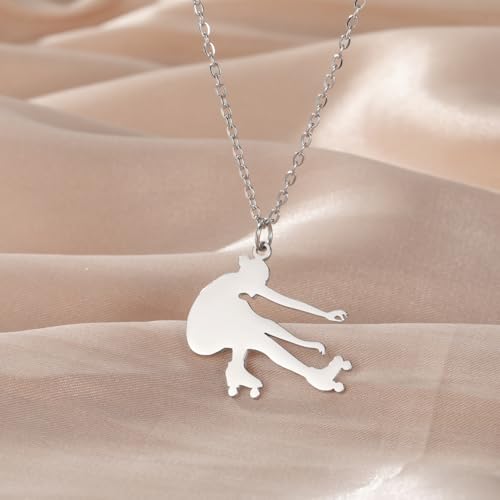 Dreamtimes Ice Skater Necklace Skating Charm Sports Pendant Necklace Ice Skating Sport Pendant Necklace Inspirational Jewelry for Women Skate Lover - color: Silver-2