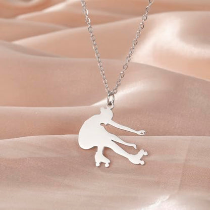 Dreamtimes Ice Skater Necklace Skating Charm Sports Pendant Necklace Ice Skating Sport Pendant Necklace Inspirational Jewelry for Women Skate Lover - color: Silver-2