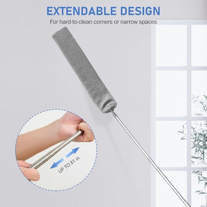 SetSail Dusters for Cleaning Retractable Gap Duster with Extension Pole | Extension Pole Long Handle, Flat Dust Cleaner, with 2 Microfiber Dusting Cloths, for Under Appliances Furniture Fridge