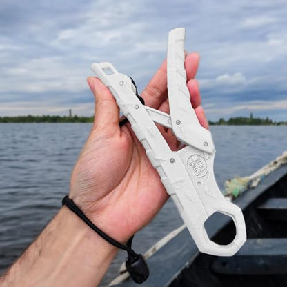 7.5'' Floating Fish Gripper, Fishing Grabber | Catfish Mouth Pliers, Caught Bass Holder, Fish Scale Hook Clamp, Saltwater Lip Grip Tool with Lanyard, Gifts for Men - color: White