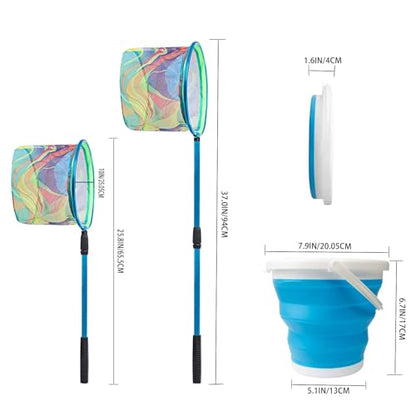 Fishing Nets with Bucket Fishing Retractable Landing Net Lightweight Aluminum Pole with Non-Slip Handle for Catch and Release and Release Frogs Butterfly Youth Outdoor - style: Red+blue