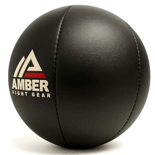 Amber Fight Gear Leather Medicine Ball for Strength & Conditioning, Plyometric & Core Training, Cardio Workouts for Muscle Building, Squats, Lunges, Partner Training, 15lb