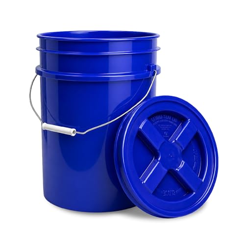 5 Gallon Bucket - Food Grade w/Lid BPA-Free, Blue/Blue, 1 | Airtight Gamma Seal Screw-On Lid, Heavy-Duty 90 Mil HDPE Plastic, Food Safe and Durable Container, Bulk Storage, Made in USA - color: Blue/Blue, size: 1 Pack