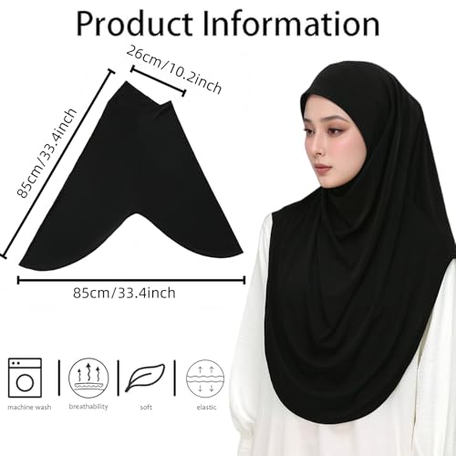 Yeieeo Women's Instant Hijab, Premium Crystal Knit Full Coverage Ready to Wear Long Headscarf, Breathable Stretch Hijab - color: Black