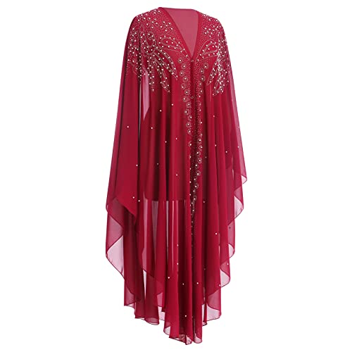 OBEEII Muslim Dress for Women Loose Batwing Sleeved Hooded Beaded Embroidery Long Abaya Dress Kaftan Abayas Islamic Robe - color: Bs08