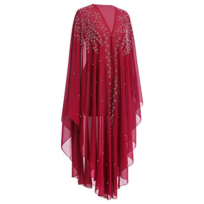 OBEEII Muslim Dress for Women Loose Batwing Sleeved Hooded Beaded Embroidery Long Abaya Dress Kaftan Abayas Islamic Robe - color: Bs08
