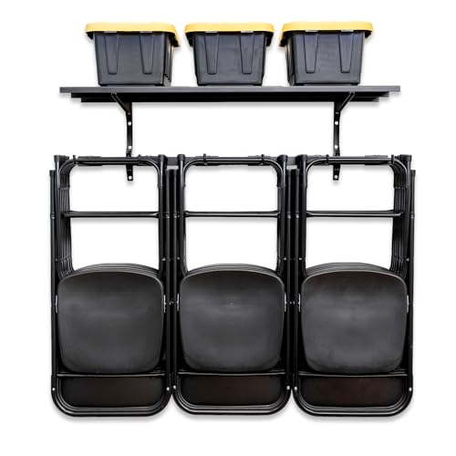 StoreYourBoard Chair Storage Rack with Storage Shelf – Folding Chair Rack for Home & Garage Organization, Chair Hangers for Folding, Beach, Patio & Camping Chairs, Heavy Duty Steel, Holds 300 lbs - style: Triple + Shelf