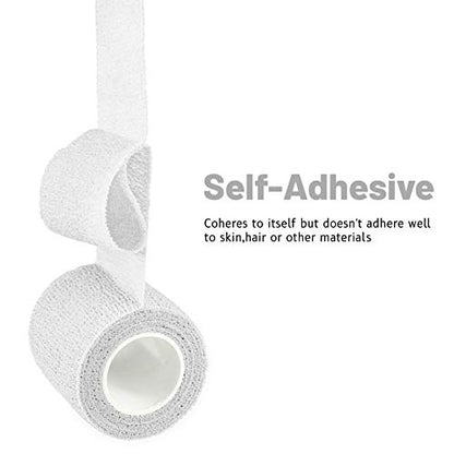 FRESINIDER 9 Rolls Self Adhesive Wrap Athletic Tape Gauze, Breathable Elastic Cohesive Bandage for Sports Injury & Pet (7 Pcs 2" x 5 Yards + 2 Pcs 1" X 5 Yards) (White) - color: White