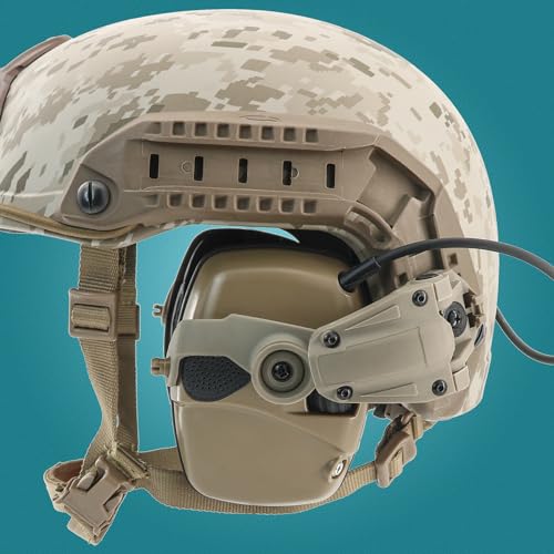 Hearing Protection Noise Cancelling Sound Amplification with Gel Ear Pad/ARC Rail Adapter Ideal for Shooting Sport - color: Tan