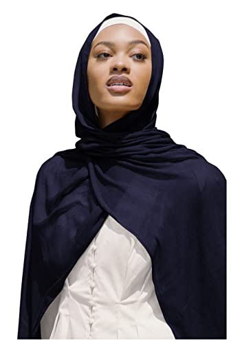 Txameru Hijab Scarf for Women - Muslim Rayon Crinkle With Fringe Edge - color: Nave Blue