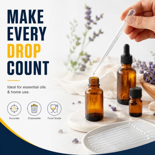 moveland 25PCS 3ML Plastic Dropper Pipettes for Essential Oils, Home Use | Calibrated Clear Scale, Soft & Flexible, Food-Grade Plastic, Disposable, No Cross-Contamination for Science Class, Lab, DIY - size: 3 ML