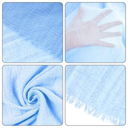 Nydotd Women Summer Cotton Linen Scarf Crinkle Long Beach Shawl Wrap hijab with Fringe - color: Light Blue