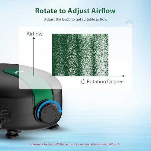 AQQA Aquarium Air Pump Whisper Oxygen Aerator Powerful Fish Tank Air Pump Dual Outlets Adjustable Airflow Bubblers with Air Stone Tubes Check Valves (8W for Up to 160Gal Tank) - size: 8W for Up to 160Gal Tank