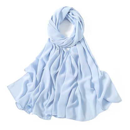 Heavy Not Easily See Through Long Chiffon Hijab Scarf for Women, Amazing Smooth Muslim Head Scarves - color: Baby Blue