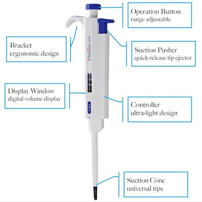 High-Precision Adjustable Single Channel Pipettor 2-20ul for Laboratory | High Accuracy, Manual Variable Volume Micropipette Compatible with Molecular Biology and Cell Culture Research - size: 2-20ul