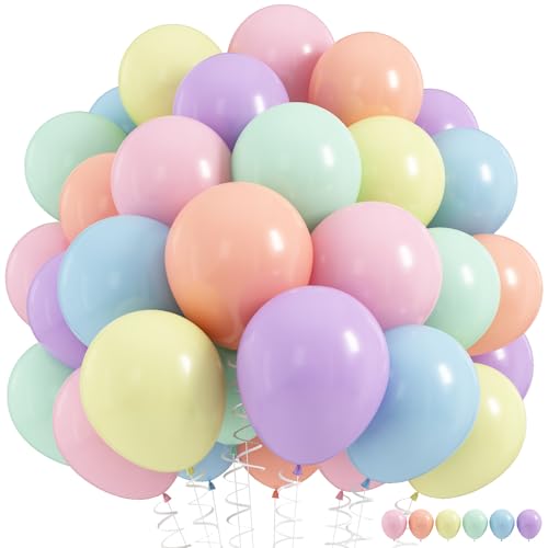 Pastel Rainbow Balloons, 60Pcs Colorful Macaron Pink Orange Yellow Green Blue Purple Balloons Birthday Decor, 12 Inch Multicolor Assorted Colors Latex Balloon for Wedding Baby Shower Party Decorations - color: Pastel Rainbow, size: 12 inch 60pcs