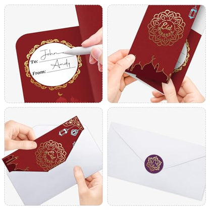 Fancy Land 이드 무바라크 인사말 카드 봉투 포함 금박 이드 머니 홀더 카드 라마단 EID 종교 카드 파티 선물 18개