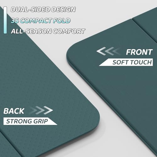 ILILI Foldable Yoga Mat 71 * 24 * 0.3 Inch | Lightweight TPE Non Slip Exercise Mat, Waterproof Portable Fitness Mat for Home Gym, Pilates, Stretching & Daily Workouts - color: Dark Green