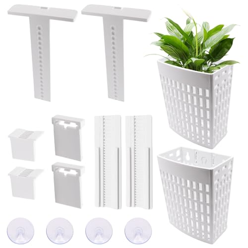 2PCS Upgraded Aquarium Plant Holder, Adjustable Height Thickness with Extension Hooks and Suction Cups for Fish Tank Aquaponics Plant Cultivation and Aquarium Landscape Decoration (White) - color: White