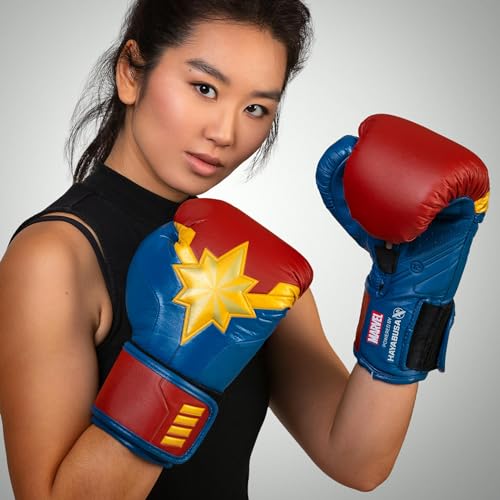 Hayabusa Marvel Hero Elite Boxing Gloves | Sparring and Training, Muay Thai Kickboxing, Fight Ready, Licensed Design, Padded Knuckle, 10oz 12oz 16oz, Men and Women - color: Captain Marvel, size: 16oz