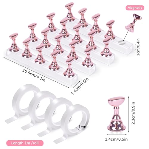 JUSTOTRY 4 Sets Pink Nail Painting Practice Stand With 1M Double-sided Tape Acrylic Fake Nail Art Holder For Press Ons Magnetic Nail Display Design Tools Kit Accessories For Home Diy Salon Supplies - color: Electroplated pink 4PCS