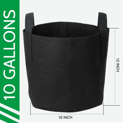 JERIA 12-Pack 10 Gallon Grow Bags, 300G Thickened Nonwoven Garden Pots,Heavy Duty Fabric Pots with Reinforced Handles - size: 10 Gallons