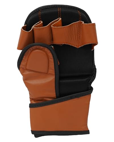 MMA Gloves Sparring - Hybrid Open Palm Punching Bag Gloves - Wrist Support Martial Arts Mitts- Boxing Gloves Men & Women Ideal for Grappling, Muay Thai and Kickboxing - color: Brown