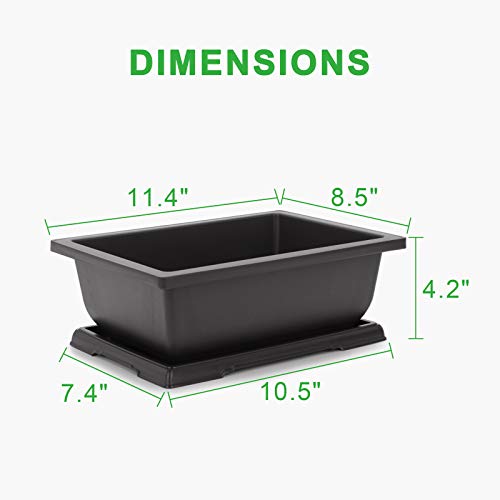 GROWNEER Bonsai Pots 3 Packs 11 Inch Bonsai Tree Training Pot with Humidity Drainage Trays & Repotting Mat Rectangle Planter Plants Starter Kit Growing for Garden Yard Office Indoor Outdoor - size: 3pcs/11.4x8.5in