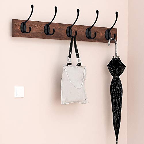 IBosins 10 Pack Black Double Coat Hooks No Rust Hooks for Coat, Scarf, Bag | Dual Coat Hooks Wall Mounted with 40 Screws Retro Hooks Utility for Towel, Key, Cap, Cup, Hat - color: Black