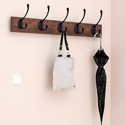 IBosins 10 Pack Black Double Coat Hooks No Rust Hooks for Coat, Scarf, Bag | Dual Coat Hooks Wall Mounted with 40 Screws Retro Hooks Utility for Towel, Key, Cap, Cup, Hat - color: Black
