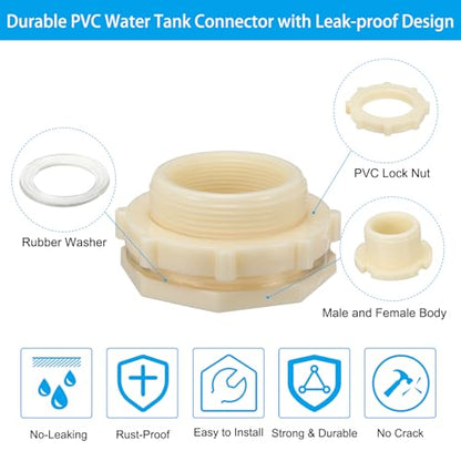 PATIKIL ABS Bulkhead Fitting NPT2", Bulkhead Water Tank Connector with Silicone Seal Gasket Garden Hose Fitting for Rain Bucket, Sinks, Aquariums, White - size: NPT2"