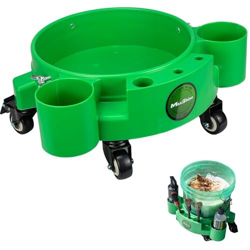 Maxshine Universal Rolling Bucket Dolly – Heavy-Duty, 5 Wheels with 2 Locks, Tool Organizer – 360° Mobility for Car Wash Supplies & Auto Detailing Organization (Green) - color: Bucket Dolly (Green)