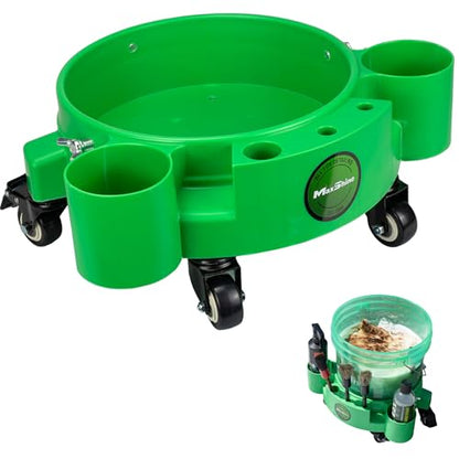 Maxshine Universal Rolling Bucket Dolly – Heavy-Duty, 5 Wheels with 2 Locks, Tool Organizer – 360° Mobility for Car Wash Supplies & Auto Detailing Organization (Green) - color: Bucket Dolly (Green)